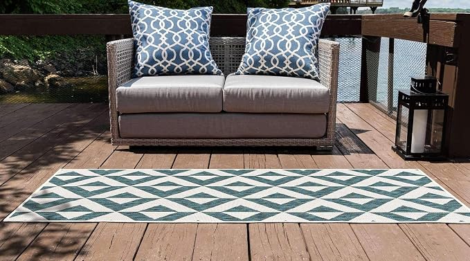 Unique Loom Jill Zarin Outdoor Collection Area Rug - Napa (2' x 8' Runner, Teal/ Ivory)