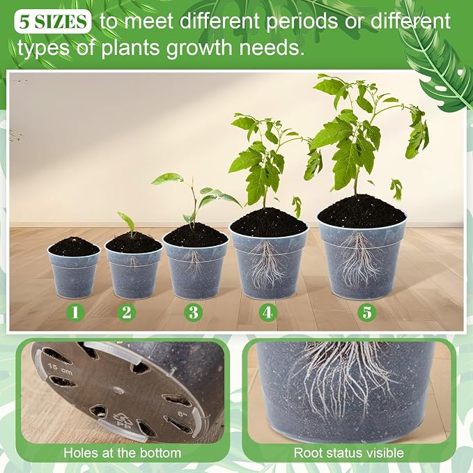 Vesici 32 Pcs 3/4/5/6/7 Inch Large Thickened Clear Nursery Pots Variety Pack Plant Pots with Drainage Holes Planters for Indoor Plants Flexible Transparent Plastic Plant Bottle Succulents