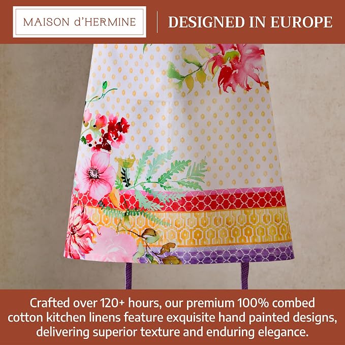 Maison d' Hermine Aprons for women with Pocket 100% Cotton (27.50"x31.50") | Adjustable Neck Strap & long ties Apron Men Chef Wedding Cooking Gardening Server Maid