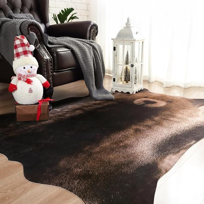 AROGAN Premium Bear Print Rug, Faux Animal Hide Rugs, Non-Slip 6.2 x 5.2 Ft | Machine Washable Animal Print Hide Leopard Skin Area Rug for Bedroom Living Room Home Decor Pet Friendly