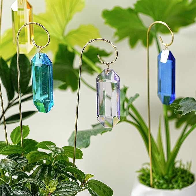 H&D HYALINE & DORA 7 Pack Crystal Suncatcher Prisms 13.7 '' Sun Catchers Indoor Window Small Trellis Golden Plant Suncatcher Stake for Potted Plants Indoor Decoration