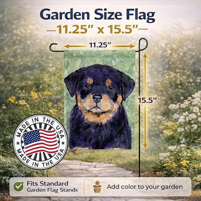 Caroline's Treasures SS8929GF Rottweiler Garden Flag Mailbox Flag Decorative Yard Flag Banner Outside Patio Artwork Yard Flower Beds, Garden Size, Multicolor