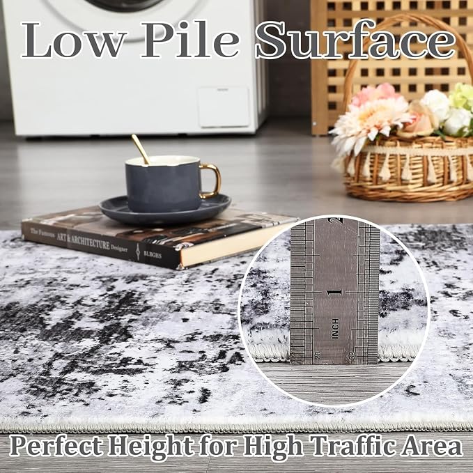 ROYHOME Modern Abstract 2x8 Runner Rug Non Slip,Grey | Non Shedding Low Pile Stain Resistant Rug for Bedroom Living Room