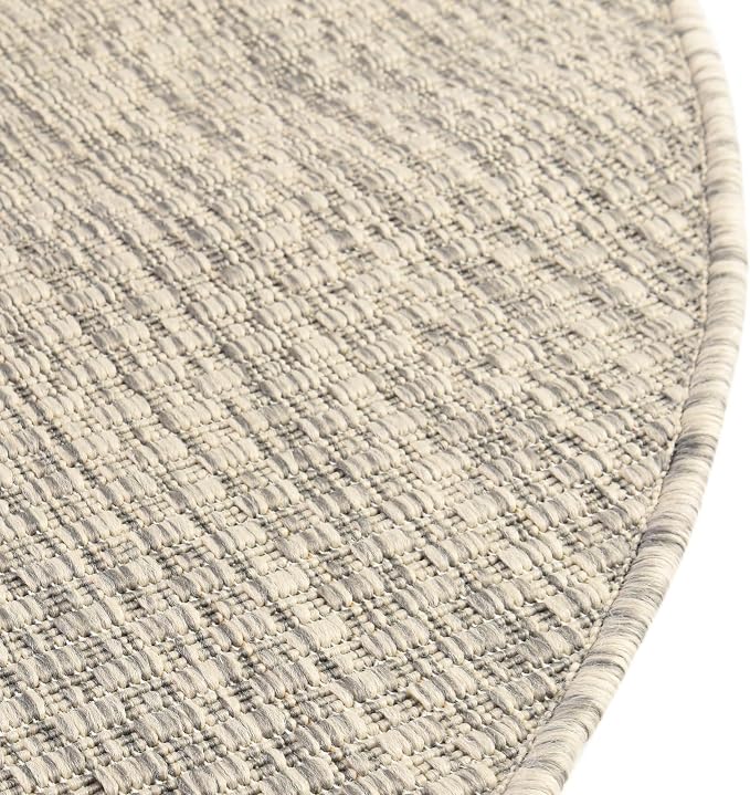 Unique Loom Collection Casual Transitional Solid Heathered Indoor/Outdoor Flatweave Area Rug (5' 1" Round, Light Gray/Ivory)