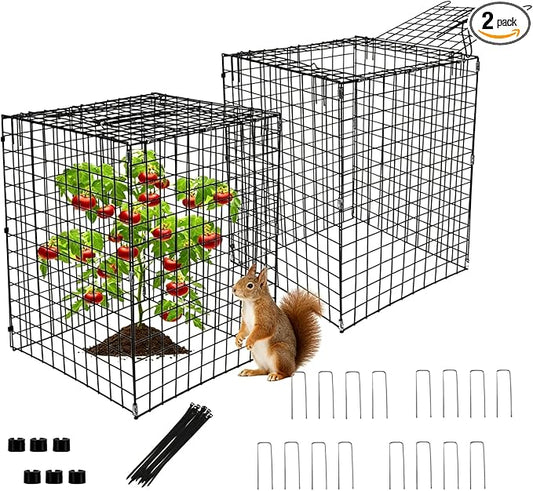 Garden Wire Cloches For Plants Extra Large 13.2" X13.2" X16.7" Rustproof Plant Cages For Outdoor Plants Protectors From Animals With Openable Top Cover & Stakes Plant Cages To Keep Animals Out (2 PCS)