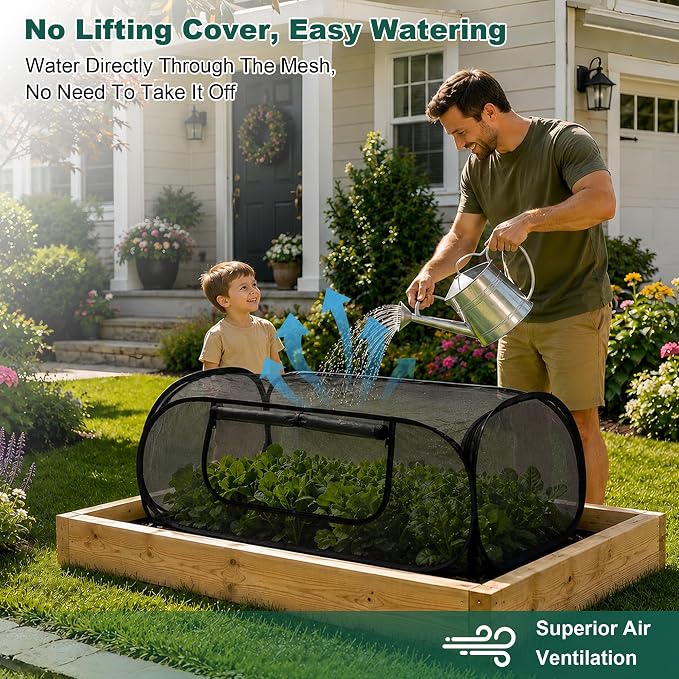 2Pack Raised Garden Bed Covers, Pop-Up Mesh Plant Shade Cover, 30% Sunblock Plant Shade Tent, Foldable Garden Netting Crop Cage for Vegetables Against Birds, Insects, 16 Stakes, Black-45"X22"X17.7"
