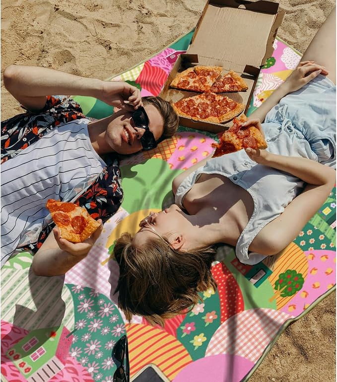 Picnic Blankets Extra Large Waterproof, 80"x 80" Cute Home Beach Mat with Corner Pockets Windproof Sandproof Foldable Portable 3-Layer Mat Darker for Wet Grass,Parks,Music Festival,Camping,Concerts
