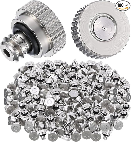 Zhengmy 100 Pcs 0.3mm Brass Misting Nozzles, Mister Nozzles Brass for Outdoor Cooling System Orifice 10/24 UNC Replacement Heads for Outdoor Cooling System(Silver)