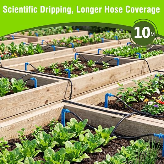 Automatic Drip Irrigation Kit System - 33FT Tubing, Filter, 10 Tee Fittings & 10 Drippers for Potted Plants