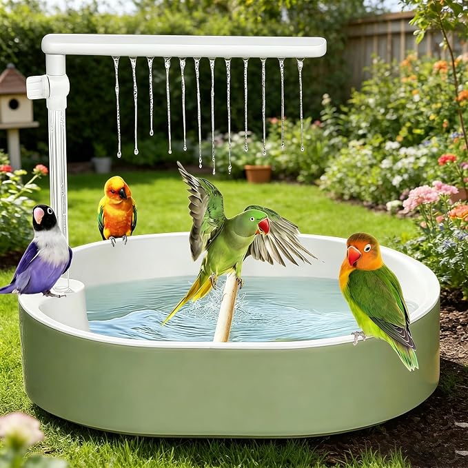 Parrot Bathtub,Bird Shower Parakeet Bath for Cage with Adjustable Water Flow Control Valve, Contains USB and Pump,tarpaulin,for Pet Birds,Cockatiel,Budgie,Suitable for Many Kinds of Birds(Green)