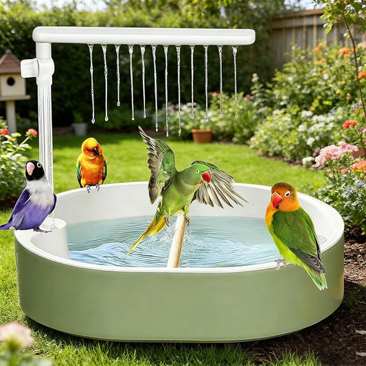 Parrot Bathtub,Bird Shower Parakeet Bath for Cage with Adjustable Water Flow Control Valve, Contains USB and Pump,tarpaulin,for Pet Birds,Cockatiel,Budgie,Suitable for Many Kinds of Birds(Green)