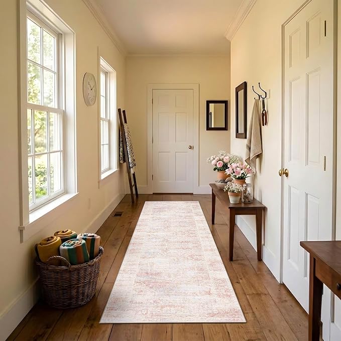 Latte&Fog Hallway 2x6 Runner Rug Non Slip Washable Pink Rugs for Kitchen | Low Pile Soft Cute Throw Rug Doormat for Entrance Bathroom Laundry Bedside Bedroom Nursery Playroom Hallyway Dorm Office