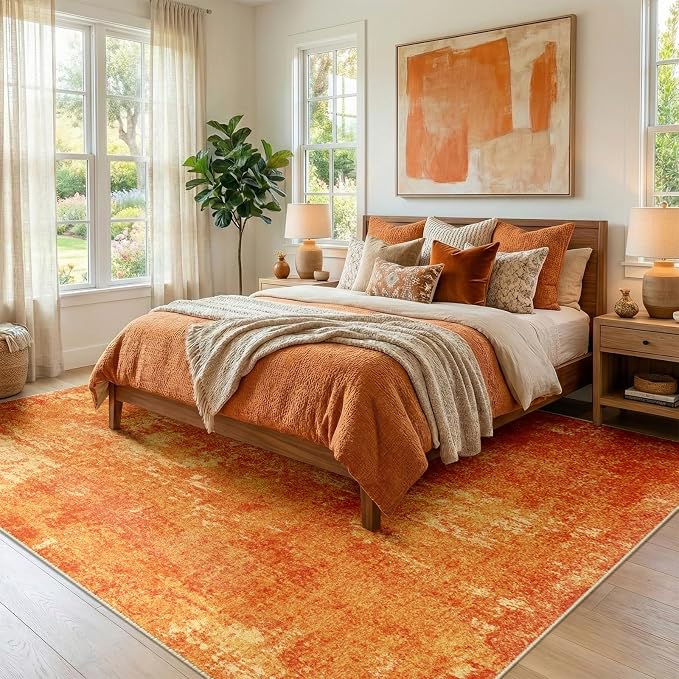 RELEANY Washable 5'x7' Abstract Area Rug for Living Room Orange | Carpet for Bedroom, Kitchen, Office, Hallway and Entryway, Printed Pattern, Non‑Slip, Soft, Stain‑Resistant, Easy to Clean