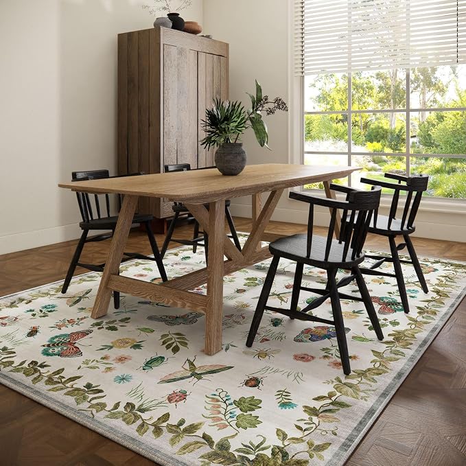 8x10 Area Rugs for Living Room: Washable Bedroom Rug Stain Resistant Non Slip Low Pile Soft Lightweight Carpet for Kitchen Dining Room Farmhouse Nursery Kids Room Indoor