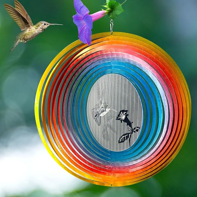 Aoedelyart 3D Animations Hummingbird Wind Spinner for Yard and Garden,12In Metal Wind Spinners Hummingbird Gift for Women Mom Grandma Wife,Outdoor Garden Decor Hanging Kinetic Yard Art Wind Sculpture