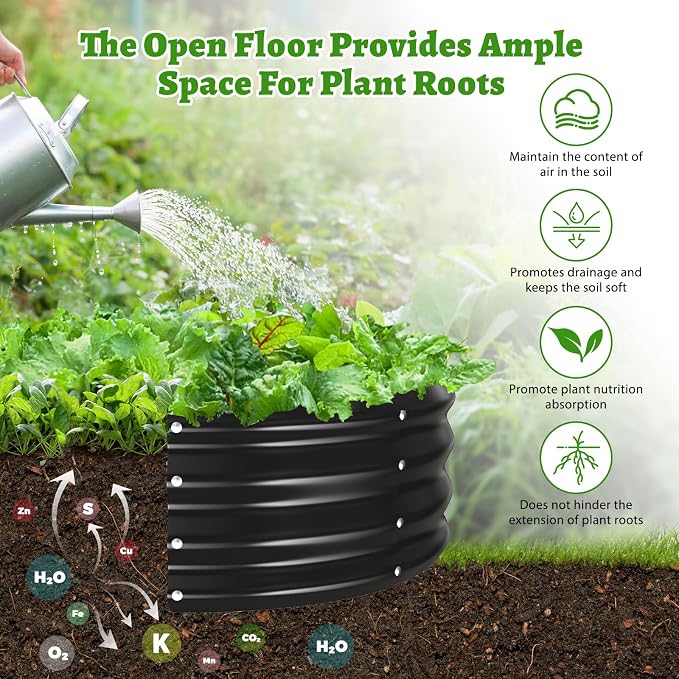 TBMLC Oval Galvanized Planter Box, Metal Raised Garden Bed - 0.8MM Thick- Ideal for Outdoor Gardening and Planting of Vegetables Flowers Fruits Succulent Plants and Others (Black, 5X2.7X1 FT)