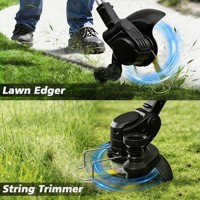 Electric Weed Wacker Cordless, 21V Weed Cordless Eater with 2Pcs 4.0Ah Batteries,3 in 1 Brush Cutter, Lightweight Grass Trimmer/Lawn Edger for Garden Yard