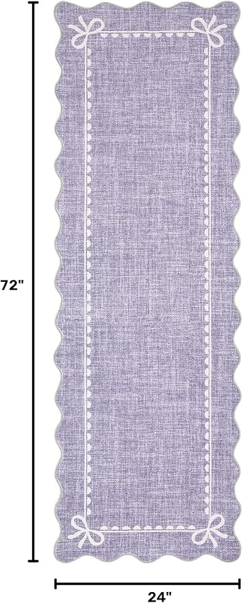 GarveeHome Scalloped Hallway Runner Rug 2x6 Non Slip Bedroom Rugs,Purple | Washable Bow Rug for Girls Dorm Nursery Living Room Entyrway Kitchen, Soft Low Pile Ultra-Thin Stain Resistant Indoor Carpet