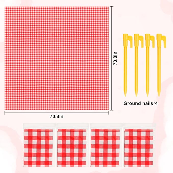 4 Pcs Disposable Outdoor Picnic Blankets 70.9''x70.9'' Portable Pocket Blanket Foldable Waterproof Picnic Mats Sandproof Beach Blanket with Ground Spikes for Beach Travel Hiking Camping