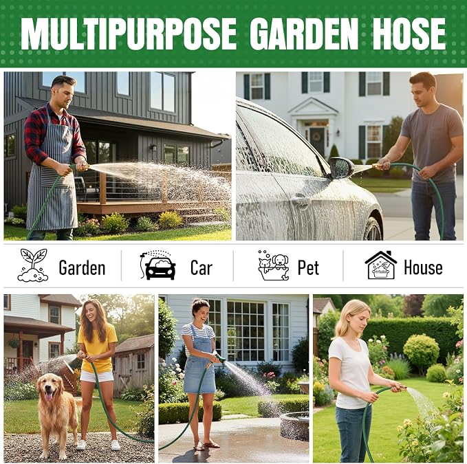 NON-EXPANDABLE Garden Hose 75 ft, Heavy Duty Flexible Water Hose, Kink Resistant Lightweight Hybrid Hose with Durable Fabric Skin, Leakproof Hose Male to Female Fittings