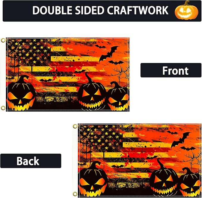 Halloween Garden Flag Trick or Treat - 5 x 3 Ft Double Sided 2 Brass Grommets, Pumpkin Lantern Bat Holiday Colorful Halloween Yard Flag Outdoor Decorative Flag