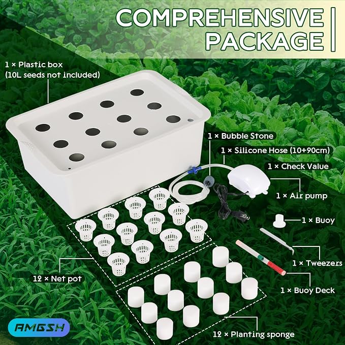 Hydroponics Growing System Kit with Air Pump, Bubble Stone | 12-Hole Indoor Hydroponic System Grow Box, Indoor Gardening System & Hydroponic Kit Vegetable & Herb Garden Starter Kit