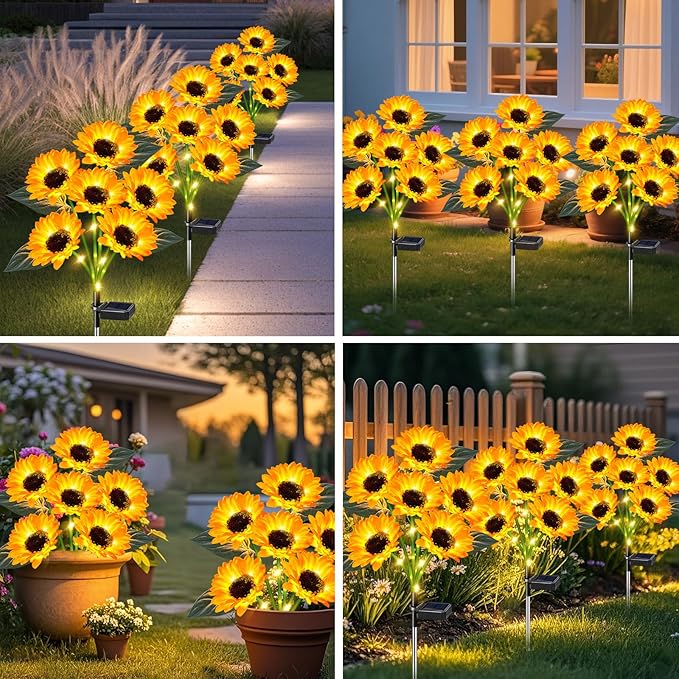 ostritec Sunflower Solar Lights Outdoor Decor, 6 Pack Solar Garden Decor Waterproof Solar Sunflower Outdoor Lights for Garden Patio,Flower Bed, Pathway, Gift for Women, Mom, Grandma (6 Pack)