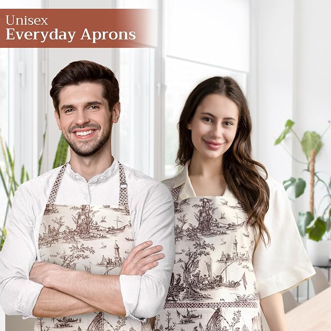 Maison d' Hermine Aprons for women with Pocket 100% Cotton (27.50"x31.50") | Adjustable Neck Strap & long ties Apron Men Chef Wedding Cooking Gardening Server Maid