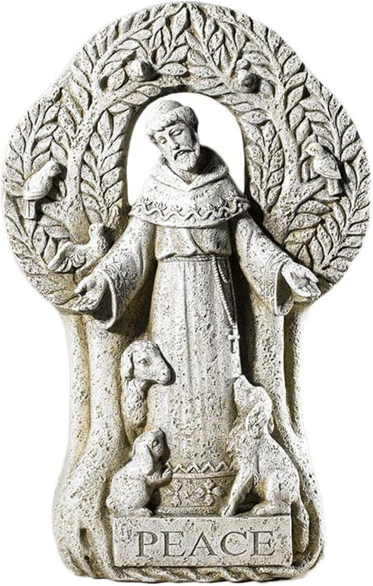 Avalon Gallery Saint Francis Peace Tree Garden Figurine, Stone Resin Outdoor Statue, 12.5" Tall x 8" Wide
