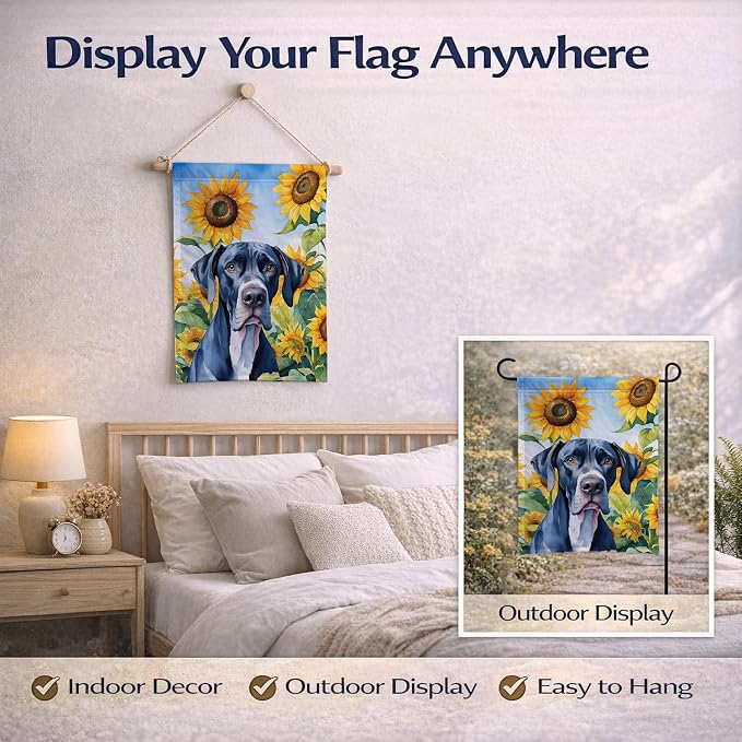 Caroline's Treasures DAC6091GF Great Dane in Sunflowers Garden Flag Mailbox Flag Decorative Yard Flag Banner Outside Patio Artwork Yard Flower Beds, Garden Size, Multicolor