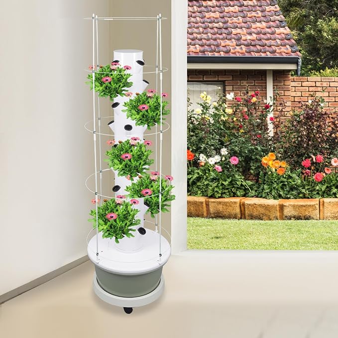 36 Pods Hydroponics Growing System kit, 9-Layer Movable Vertical Hydroponic Tower with Pump Timer Climbing Support Frame Indoor Gardening System for Vegetables Fruits Herb