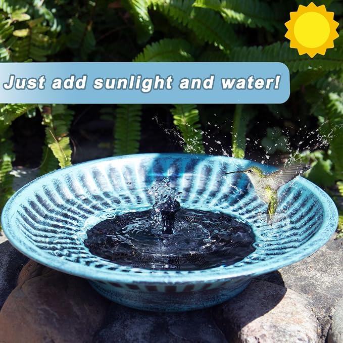 12.3" Solar Bird Bath Bowl,Metal Solar Bird Bath Fountains for Outdoors | Solar Fountain for Birdbath,Garden Bird Bath,Bird Bath Bubbler for Garden Patio Decor (Blue)
