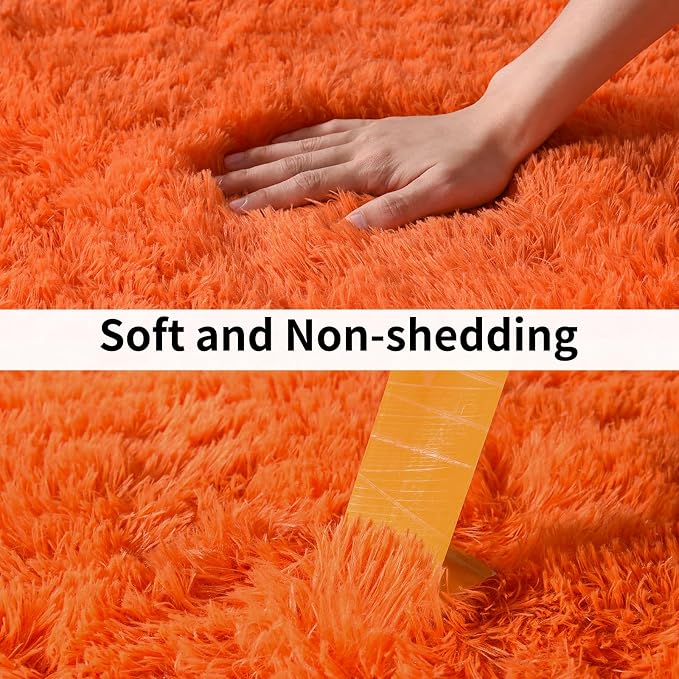 5x7 Orange Washable Shag Fluffy Living Room Rug | Upgrade Non-slip, High Pile, Flame Resistant, 5 x 7 Shaggy Rugs for Bedroom Dorm Classroom Girls Kids Room Nursery