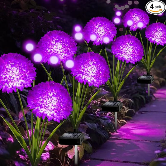 Solar Lights Outdoor Waterproof, 4 Pack Purple Solar Firefly Swaying Lights with Flowers, Flower Light Garden Decor for Halloween Christmas Outside Yard Patio, Gifts for Women Grandma