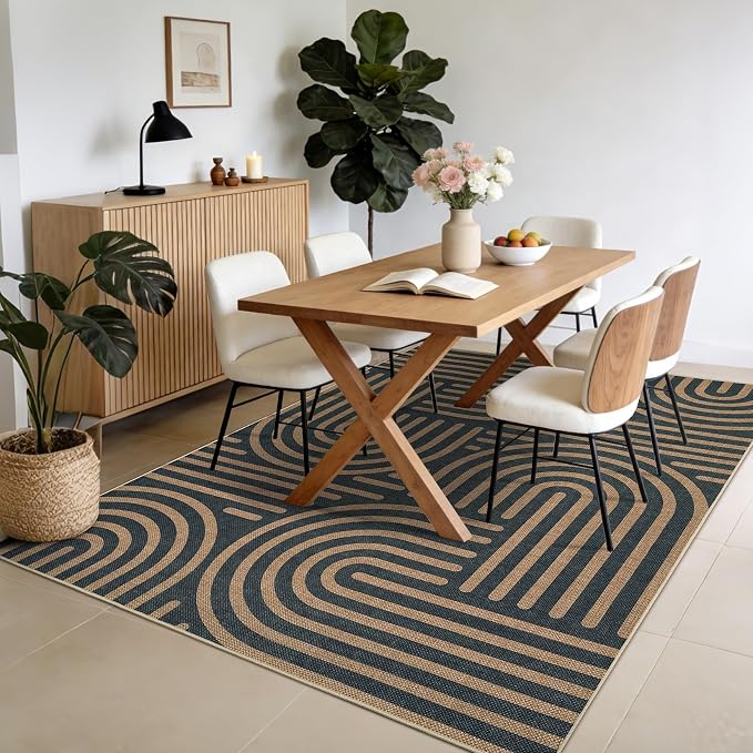 Garvee Area Rugs 9x12 Living Room Washable Rug Modern Abstract Rugs | Black Taupe Rainbow Area Rug Stain Resistant Easy Cleaning Throw Rugs Low Pile Floor Cover for Nursery Dining Room Apartment