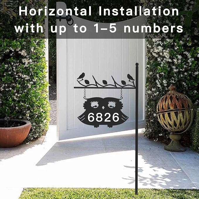 Metal Address Sign for Houses, House Numbers for Outside, Double-Sided Reflective Home Address Sign For Yard, Mailbox Decor Numbers, Address Plaques for High Visibility with 44in Pole