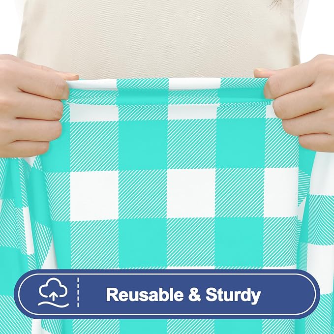 Smiry Picnic Table Cover with Bench Covers, Waterproof Elastic Fitted Tablecloths for 6 Foot Rectangle Tables, Washable Buffalo Plaid Tablecloth for Camping, Outdoor (Teal & White, 30"x96")