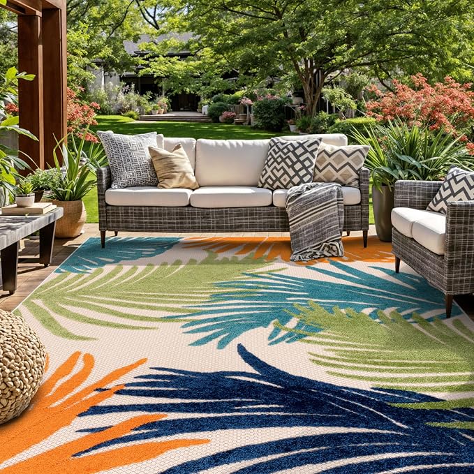 Rugshop Multi Lucca Contemporary Floral Indoor/Outdoor Area Rug Durable Polypropylene, Weather Resistant, Perfect for Patio, Backyard, Deck and Outdoor Lounge, High Traffic Areas 8'8" x 12'