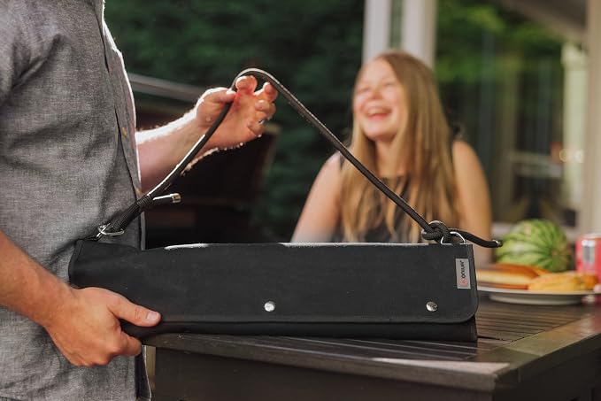 PICNIC TIME BBQ Roll Up 3 Piece Set, Outdoor BBQ Accessories with Black Canvas and Beechwood Tools, Grilling Accessories for Barbecue, BBQ Tools & Grill Set with Durable Canvas Tote and Strap, (Black)