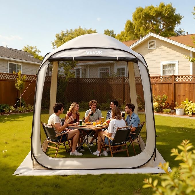VEVOR Screen House Tent 6x6FT Pop-Up Screen Tent for 4–6 Person, Portable Screen Room Gazebo with Netting, Carry Bag & Ground Stakes, Instant Screen Canopy for Patio Backyard Garden Camping