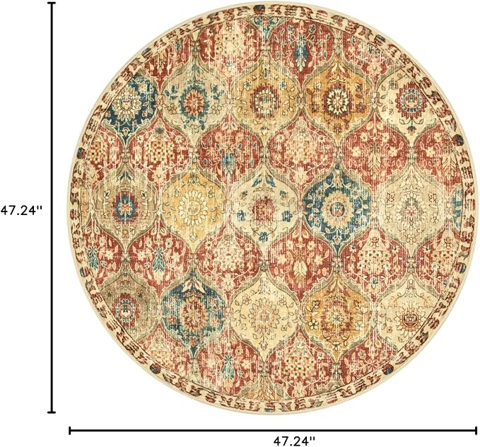 Lahome Moroccan Washable Round Rugs, Non-Slip Soft Round Rug 4ft Ultra-Thin | Trellis Small Vintage Circle Carpet for Entryway Kitchen Bedroom Nursery Bathroom Elise, Red Orange