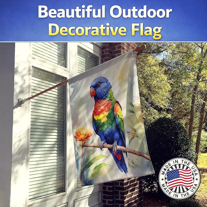 Caroline's Treasures Rainbow Lorikeet House Flag Large Porch Sleeve Pole Decorative Outside Yard Banner Artwork Wall Hanging, Polyester, House Size, Multicolor