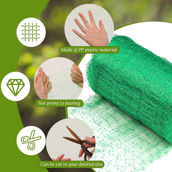 Woanger 3 Pack Deer Fence Netting Bird Netting Garden Net with 150 Pcs Cable Ties for Bird Protect Plants, Vegetables Against Birds Fruit Trees Deer Squirrel Rabbit and Other Animals (Green,7x100 ft)
