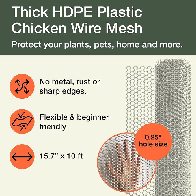 Maporch Plastic Chicken Wire Fencing for Pet Protection - 15.7" x 10ft, HDPE White Chicken Wire - Garden Fence Animal Barrier for Dogs, Cats and Rabbits (1-Pack) | 15.7" x 10ft - HDPE Home and Garden Netting - UV Resistant - Customizable Balcony Barrie...