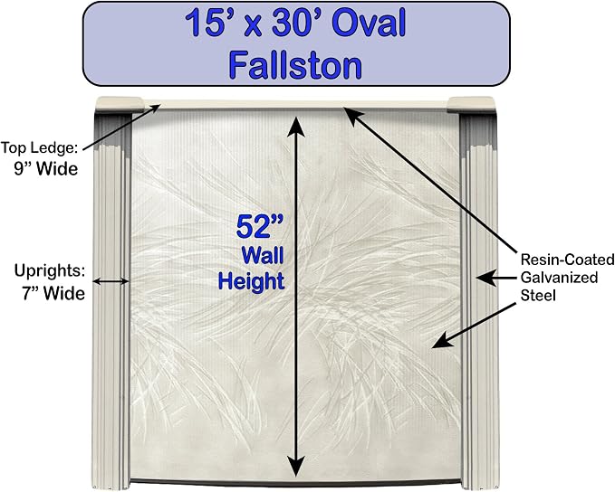 Pools 'Fallston' 15 ft x 30 ft Oval Above Ground Swimming Pool | 52 Inch Resin Protected Steel Sided Walls | Bundle Includes: 25 Gauge Overlap Liner & Widemouth Skimmer