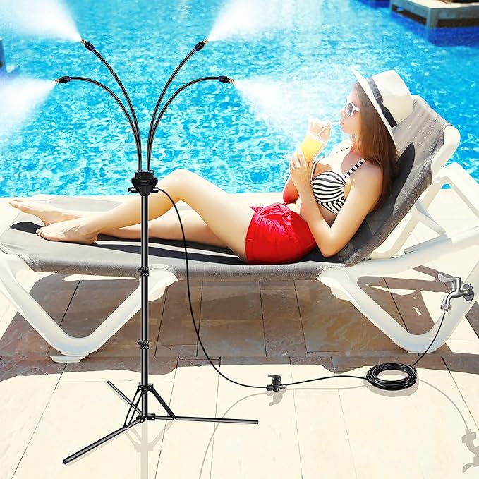 Standing Misters for Outside Patio, Adjustable Height 5.3 FT Stand Misting System for Cooling Outdoor, Portable Stand Mister for Water Mist Playing, Patio Cooling, Backyard, Porch (Black)