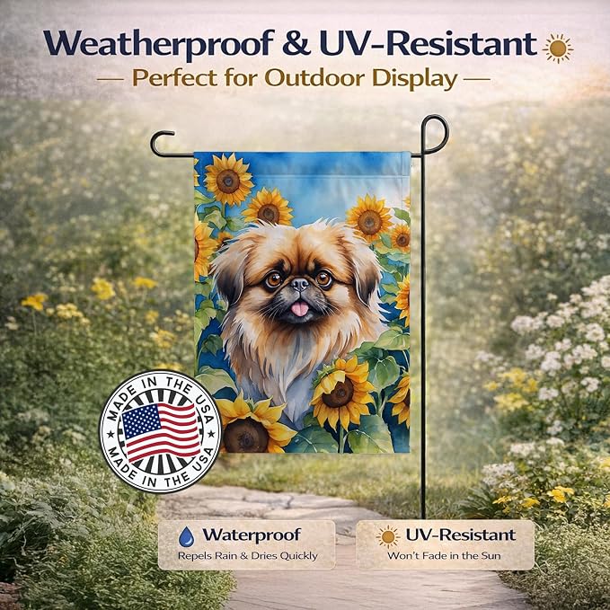 Caroline's Treasures DAC6132GF Pekingese in Sunflowers Garden Flag Mailbox Flag Decorative Yard Flag Banner Outside Patio Artwork Yard Flower Beds, Garden Size, Multicolor