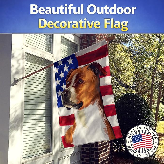 Caroline's Treasures CK6512CHF English Foxhound Dog American Flag House Flag Large Porch Sleeve Pole Decorative Outside Yard Banner Artwork Wall Hanging, Polyester, House Size, Multicolor
