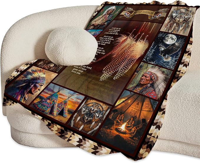 Native Indian Throw Blanket Native American Gifts for Boys Girls Women Men Plush Cozy Flannel Fleece Fuzzy Party Blankets 80"X60"