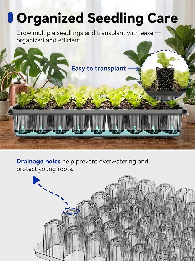 GLOWRIUM Seed Starter Tray with Grow Lights, 1 Pack 54-Cell Seed Starter Kit with 4.3" Humidity Dome, Indoor Seedling Starter Tray with 3/9/12/16h Timer, Adjustable Brightness Seed Starting Trays
